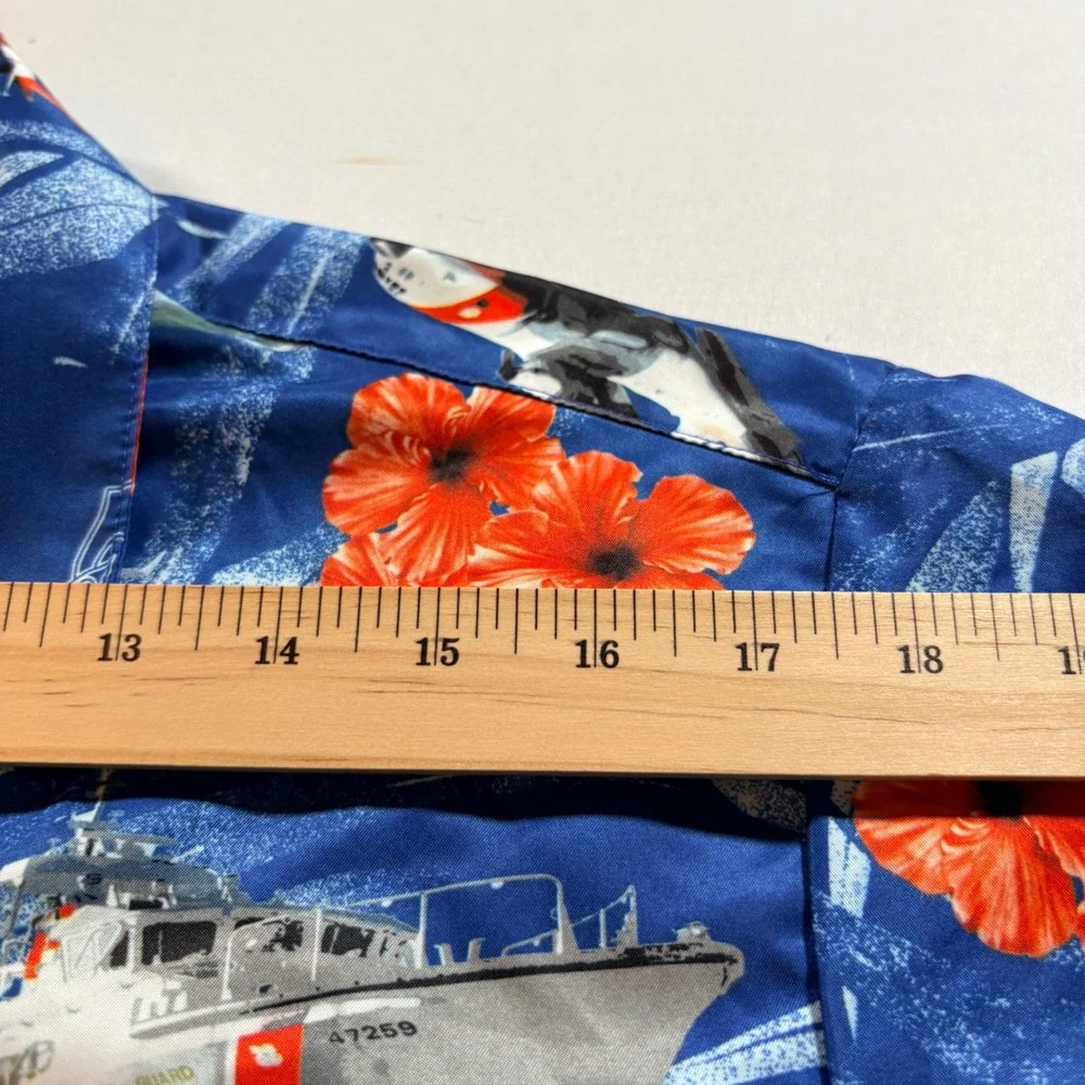 AE Sport US Coast Guard Hawaiian Shirt Mens Small Blue USCG Military Aloha USA